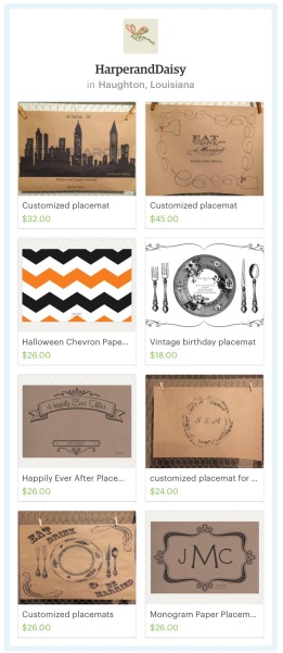 Paper placemats from Etsy