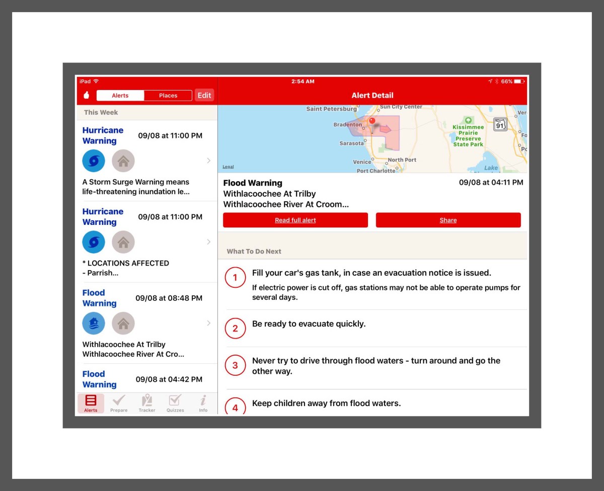 An overview of all the warnings for one site in Florida