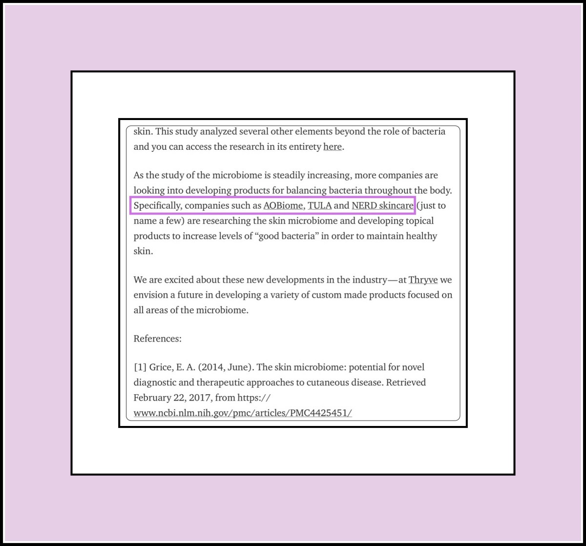 Three skincare lines mentioned in Thyrv