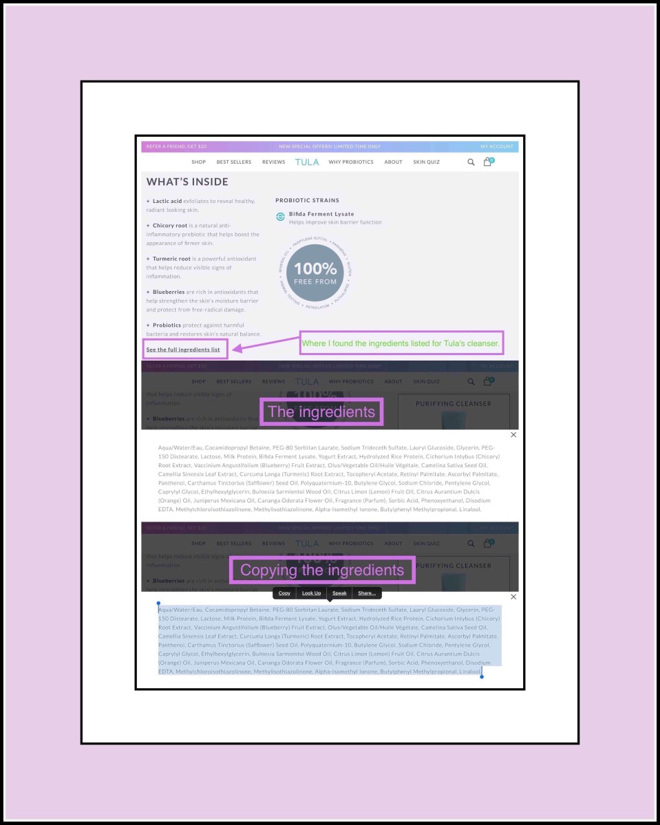Example of copying Tula ingredients
